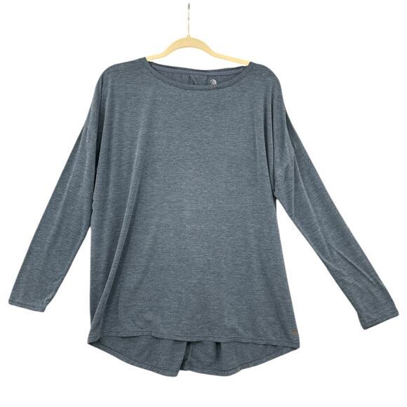 MPG Grey Crew Cut Out Back Loose Fit High‎ Low Hem Long Sleeve Shirt Medium - Picture 1 of 5